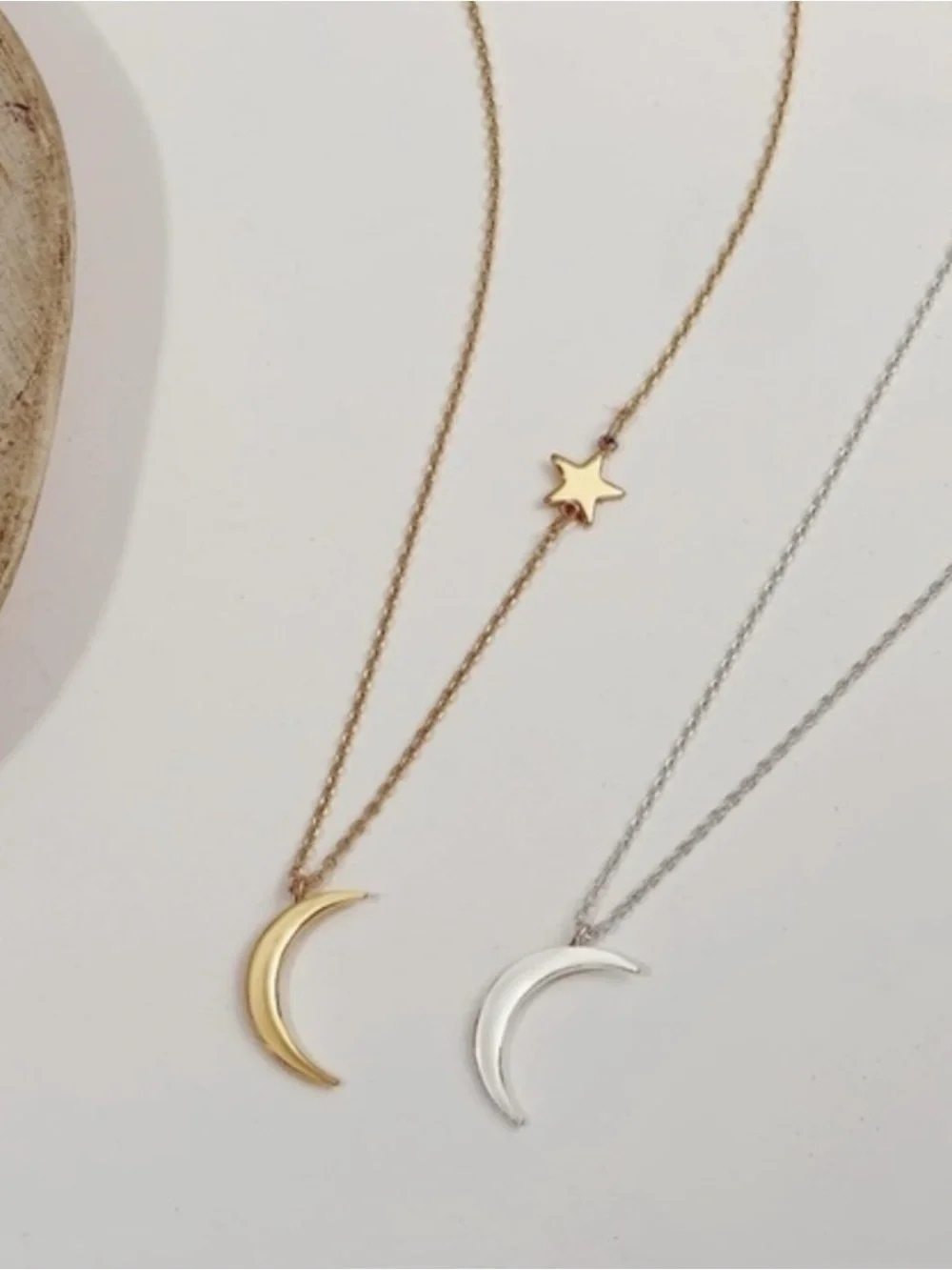 14k Silver Plated Moon & Star Chain Necklace